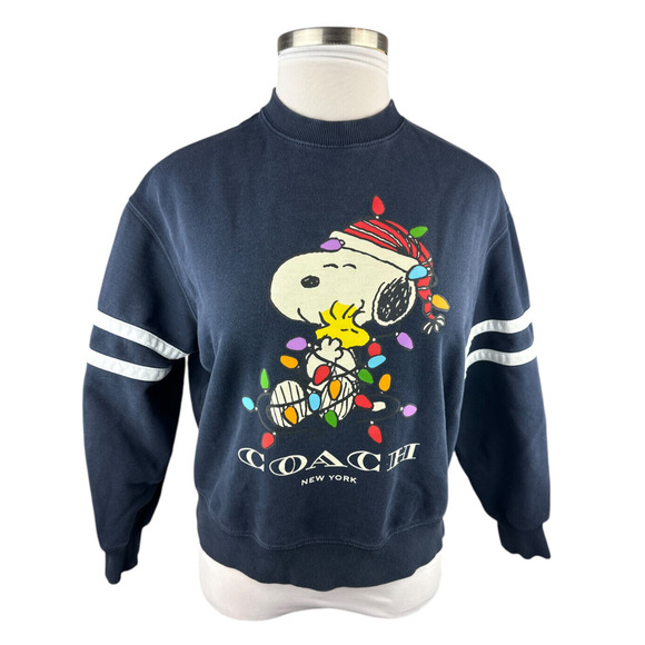 Coach X Peanuts Snoopy Lights Crewneck Oversized Sweatshirt Navy Blue Women's XS - Picture 2 of 14